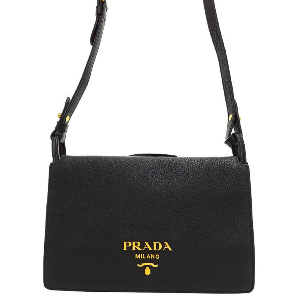 Prada Vitello Phenix leather flap crossbody bag black